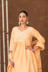 Jashn Chikankari Mustard Nyra Cut 3PC Kurta Set with Dupatta Gharana