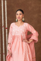 Jashn Chikankari Old Rose Nyra Cut 3PC Kurta Set with Dupatta Gharana