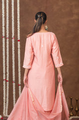 Jashn Chikankari Old Rose Nyra Cut 3PC Kurta Set with Dupatta Gharana