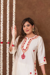 Jashn Chikankari Ivory 3PC Chanderi Silk kurta Set with Dupatta Gharana
