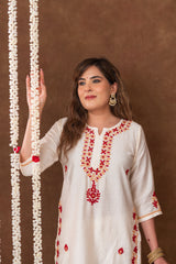 Jashn Chikankari Ivory 3PC Chanderi Silk kurta Set with Dupatta Gharana