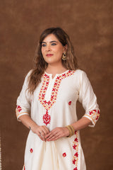 Jashn Chikankari Ivory 3PC Chanderi Silk kurta Set with Dupatta Gharana