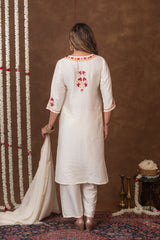 Jashn Chikankari Ivory 3PC Chanderi Silk kurta Set with Dupatta Gharana