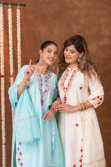 Jashn Chikankari Ivory 3PC Chanderi Silk kurta Set with Dupatta Gharana