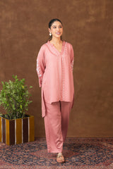 Jashn Premium Twilight Silk Chikankari Coord Set - Onion Pink Gharana