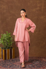 Jashn Premium Twilight Silk Chikankari Coord Set - Onion Pink Gharana