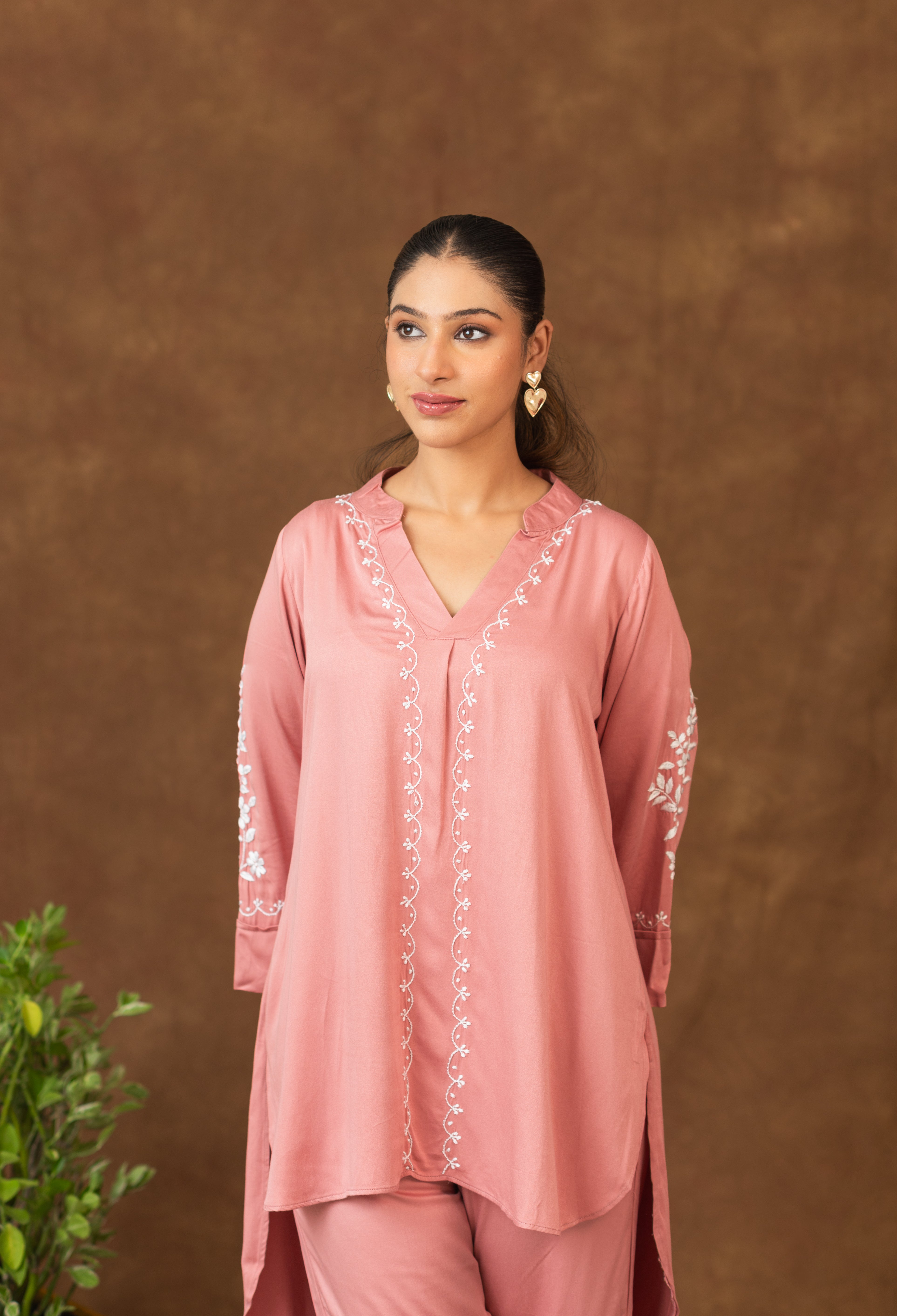 Jashn Premium Twilight Silk Chikankari Coord Set - Onion Pink Gharana
