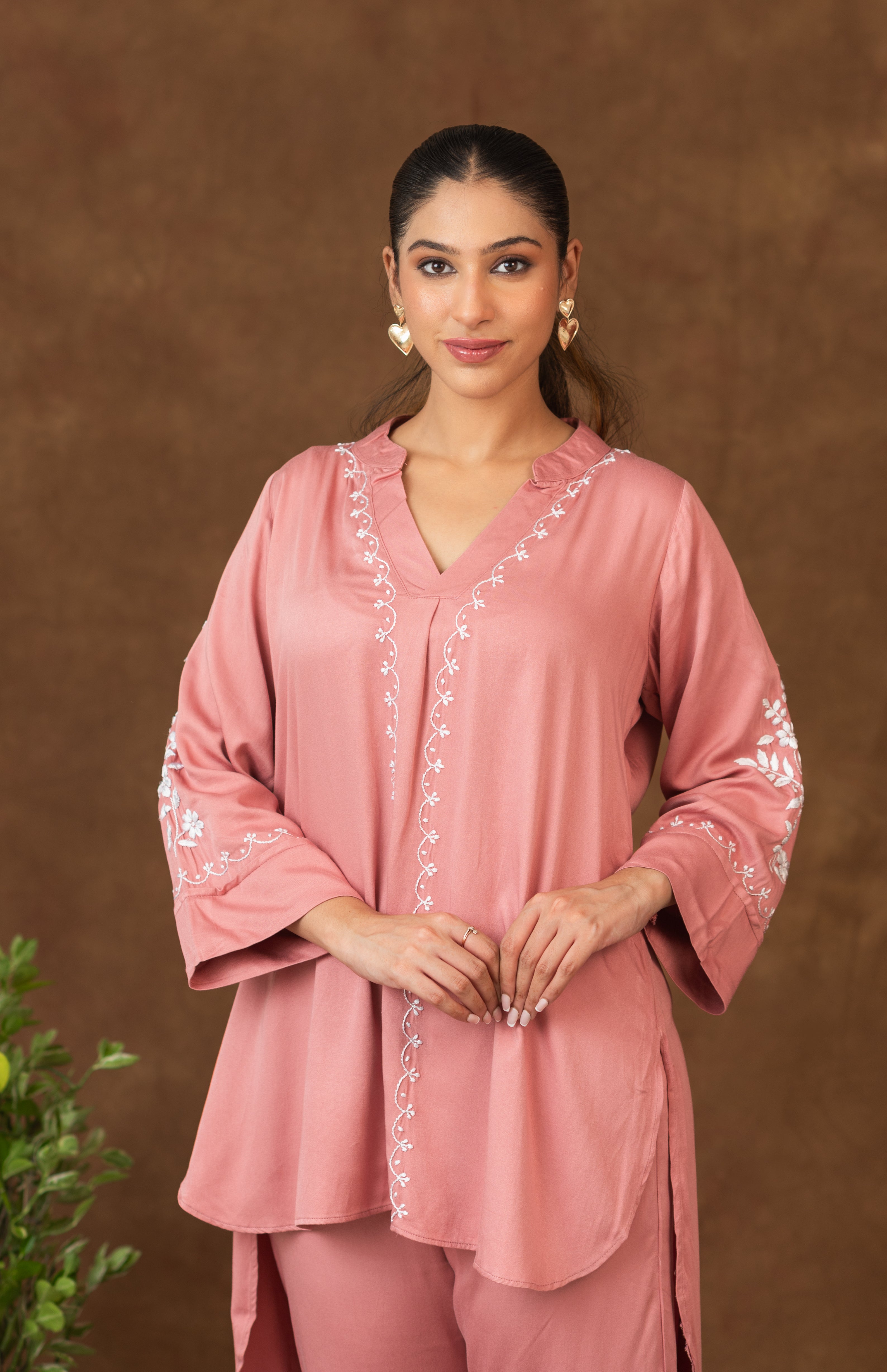 Jashn Premium Twilight Silk Chikankari Coord Set - Onion Pink Gharana