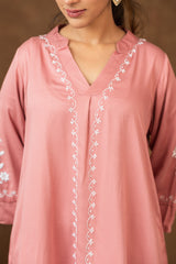 Jashn Premium Twilight Silk Chikankari Coord Set - Onion Pink Gharana