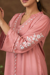 Jashn Premium Twilight Silk Chikankari Coord Set - Onion Pink Gharana