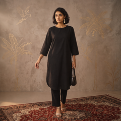 Aira Midnight Black Cotton Kurta Set