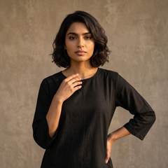 Aira Midnight Black Cotton Kurta Set