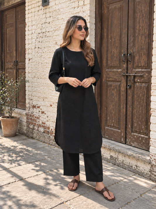 Aira Midnight Black Cotton Kurta Set
