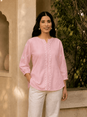 Saheba Chanderi Silk Chikankari Light Pink Top