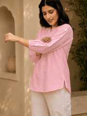 Saheba Chanderi Silk Chikankari Light Pink Top