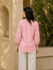 Saheba Chanderi Silk Chikankari Light Pink Top