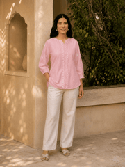 Saheba Chanderi Silk Chikankari Light Pink Top