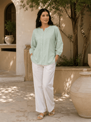 Saheba Chanderi Silk Chikankari Sage Green Top