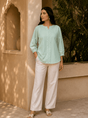 Saheba Chanderi Silk Chikankari Sage Green Top