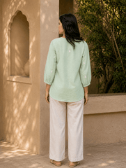 Saheba Chanderi Silk Chikankari Sage Green Top