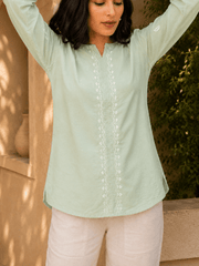 Saheba Chanderi Silk Chikankari Sage Green Top