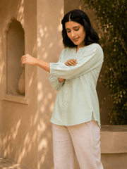 Saheba Chanderi Silk Chikankari Sage Green Top