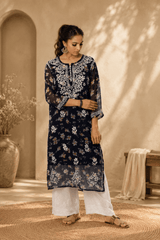 Aadya Chikankari Georgette Floral Printed Kurta