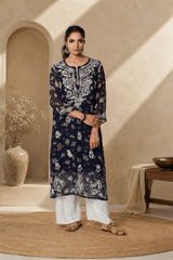 Aadya Chikankari Georgette Floral Printed Kurta
