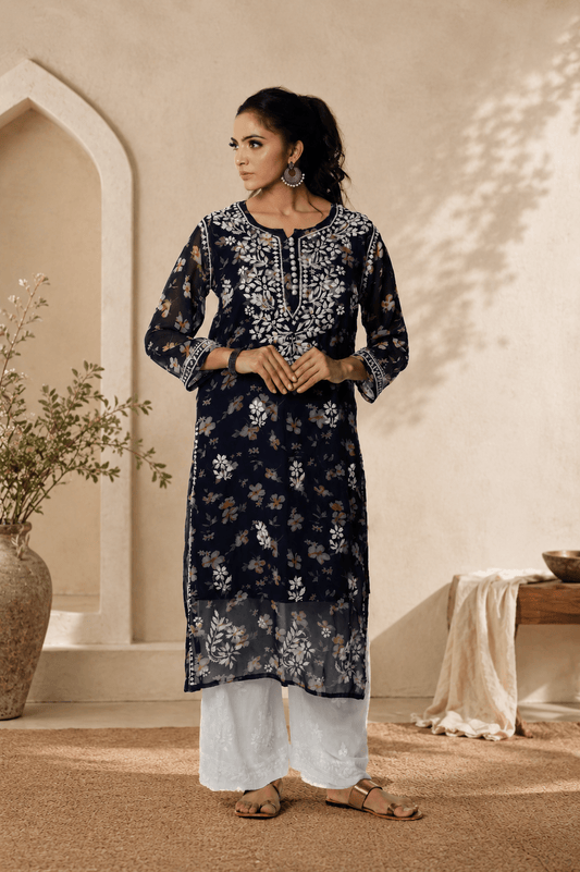 Aadya Chikankari Georgette Floral Printed Kurta