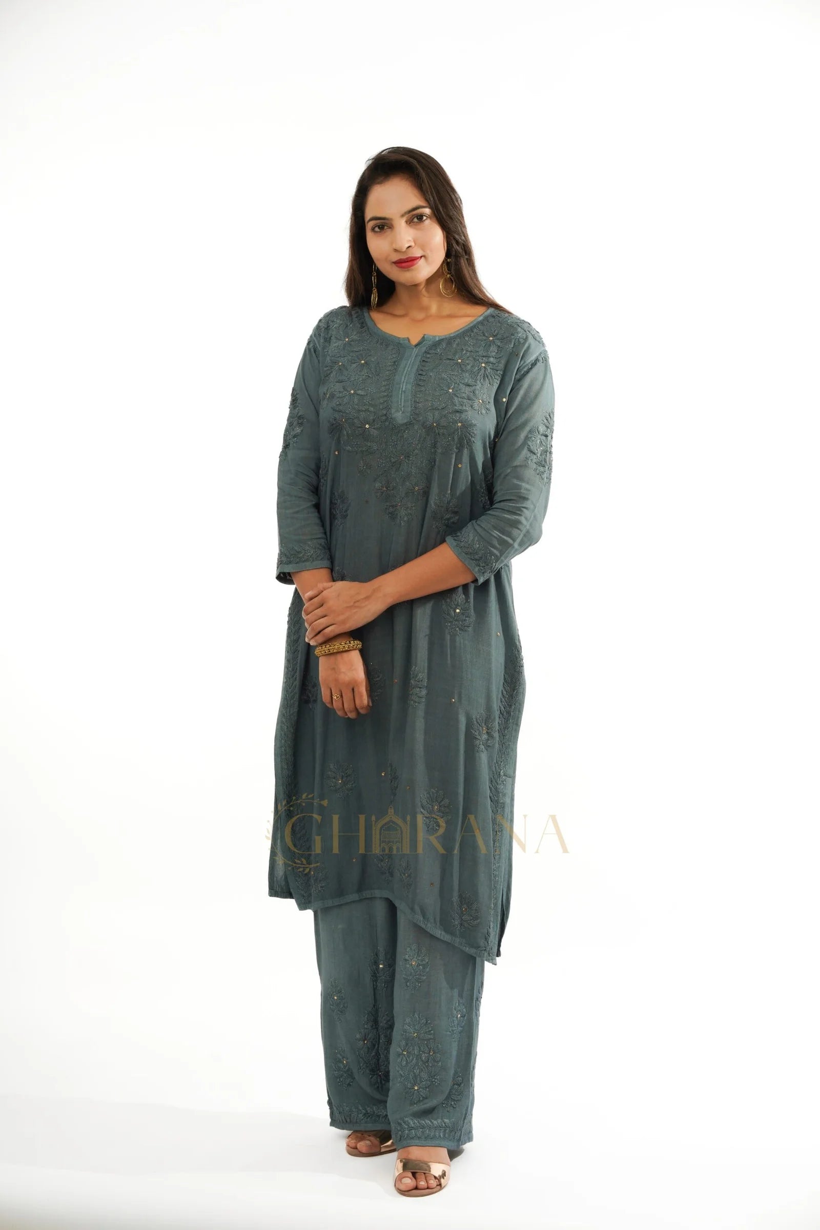 Rayon Chikankari with Mukaish work 2 PC set with Palazzo Gharana