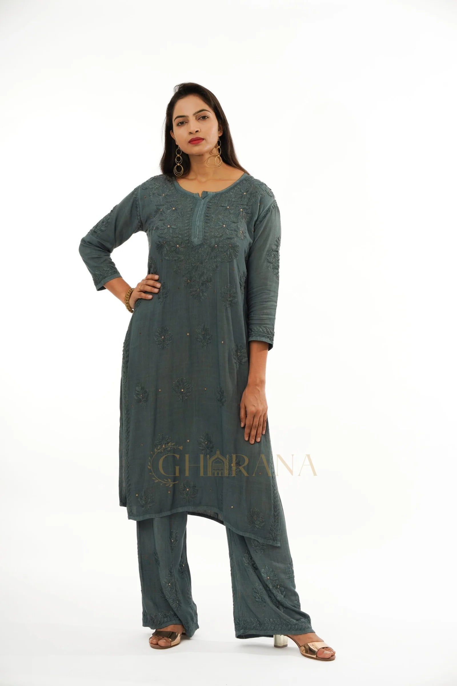 Rayon Chikankari with Mukaish work 2 PC set with Palazzo Gharana