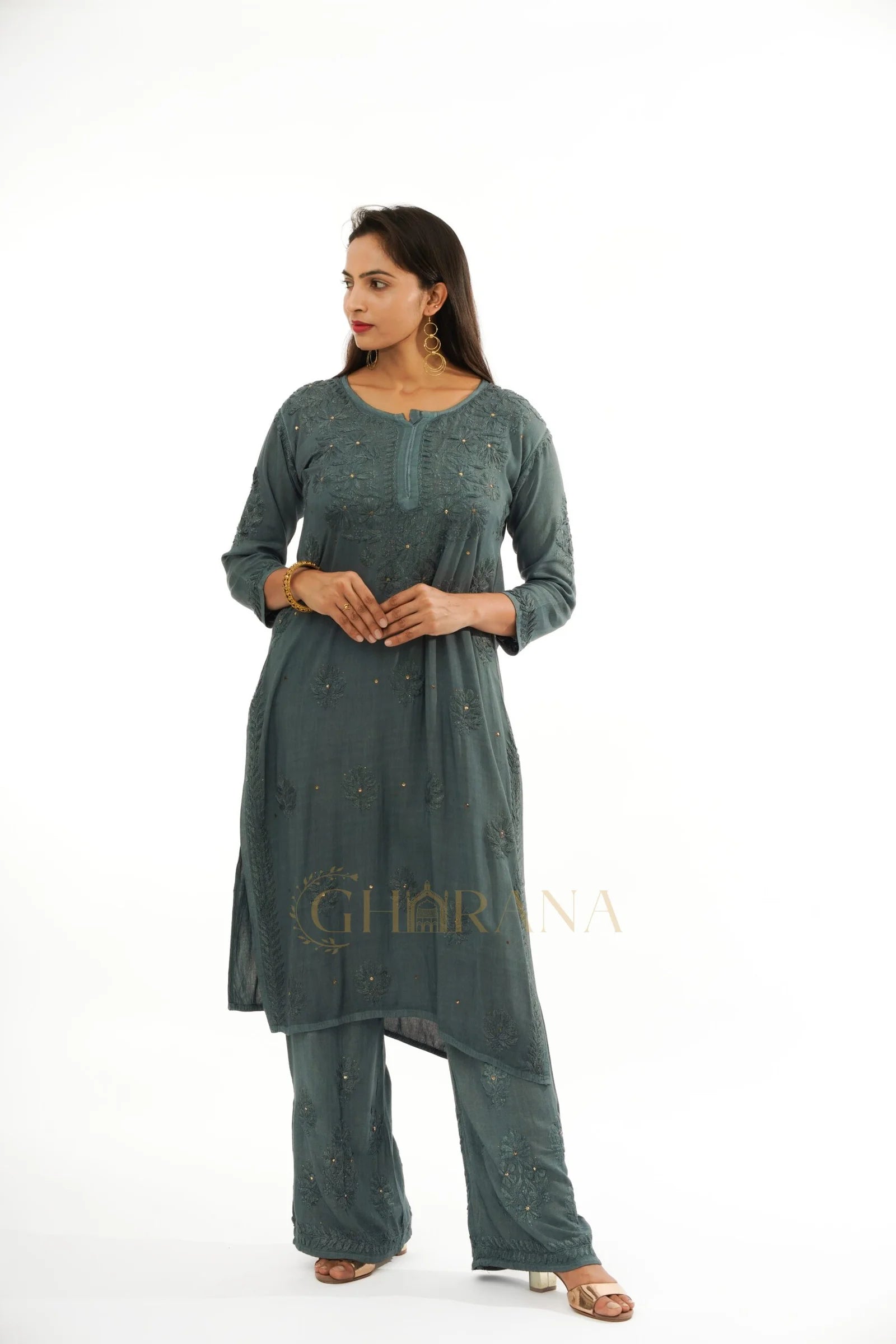 Rayon Chikankari with Mukaish work 2 PC set with Palazzo Gharana