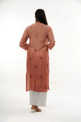Ishani Chikankari Muslin Naira cut Kurta – Blush Pink Gharana