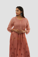 Ishani Chikankari Muslin Naira cut Kurta – Blush Pink Gharana