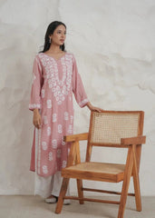 Comfy Myra Modal fine cotton Onion Pink chikan kari Kurta – Gharana India