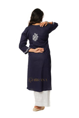 Lavanya Chikankari Cotton Naira cut Kurta - Royal Blue Gharana