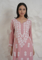 Myra Modal fine cotton chikan kari Kurta – Onion Pink Gharana