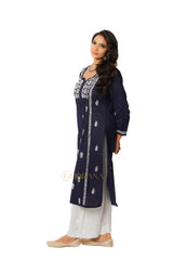 Lavanya Chikankari Cotton Naira cut Kurta - Royal Blue Gharana