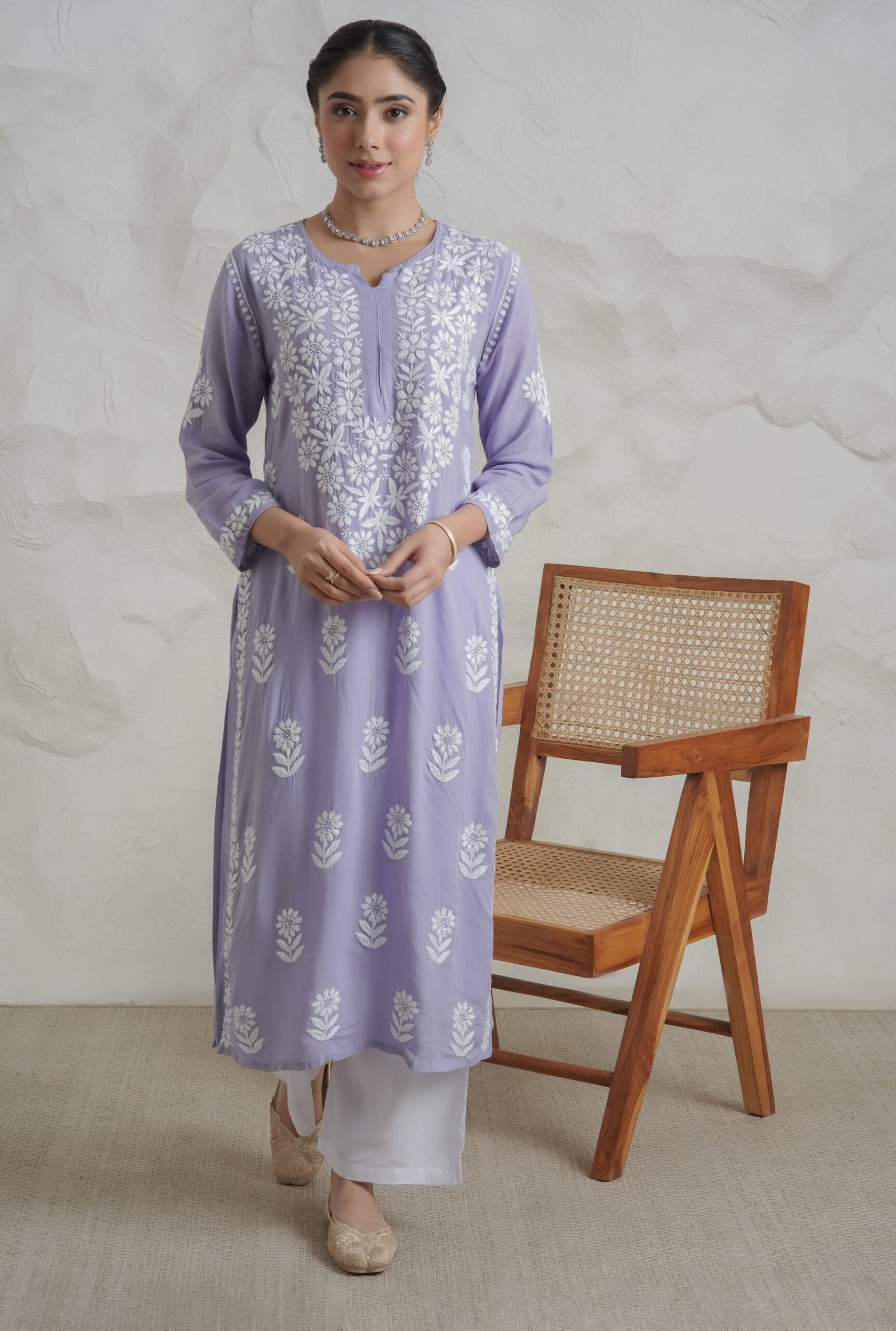 Myra Modal fine cotton Chikankari kari Kurta – Lavender