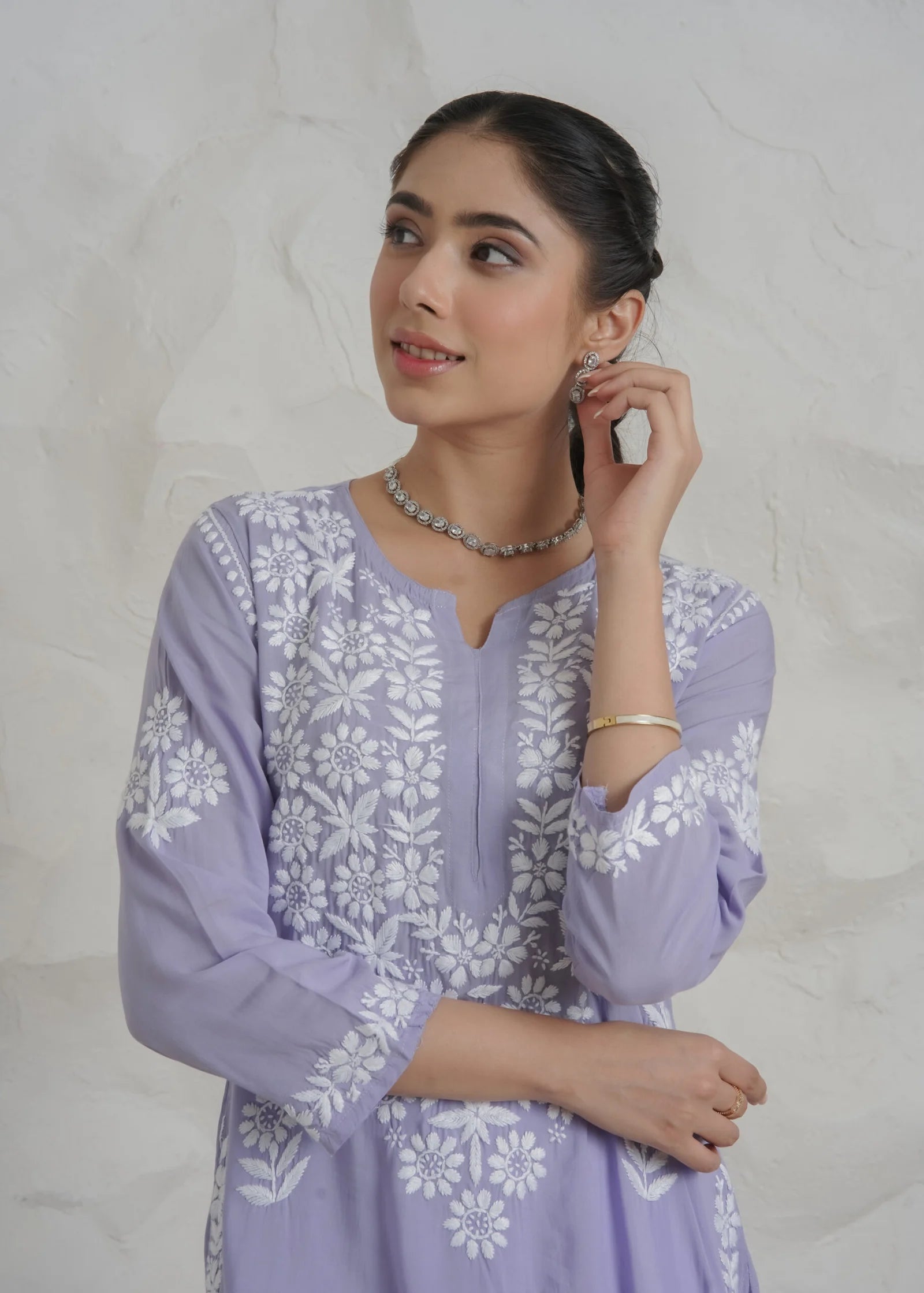 Myra Modal fine cotton Chikankari kari Kurta – Lavender Gharana