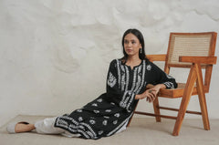Myra Modal fine cotton chikan kari Kurta – Black Gharana