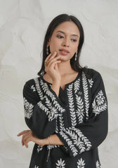 Myra Modal fine cotton chikan kari Kurta – Black Gharana