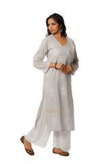 Chikankari Cotton Angrakha Style Kurta Gharana