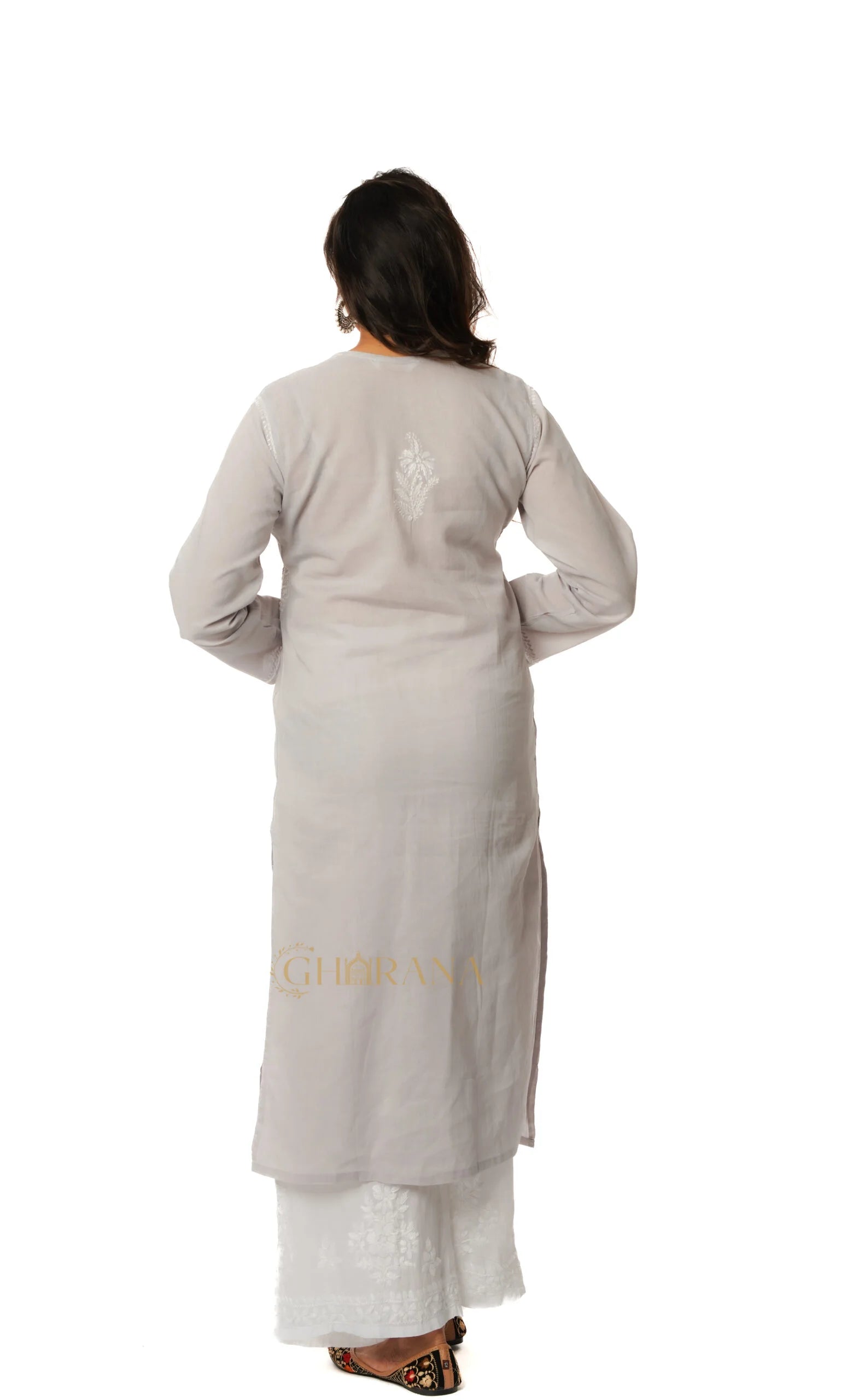 Chikankari Cotton Angrakha Style Kurta Gharana