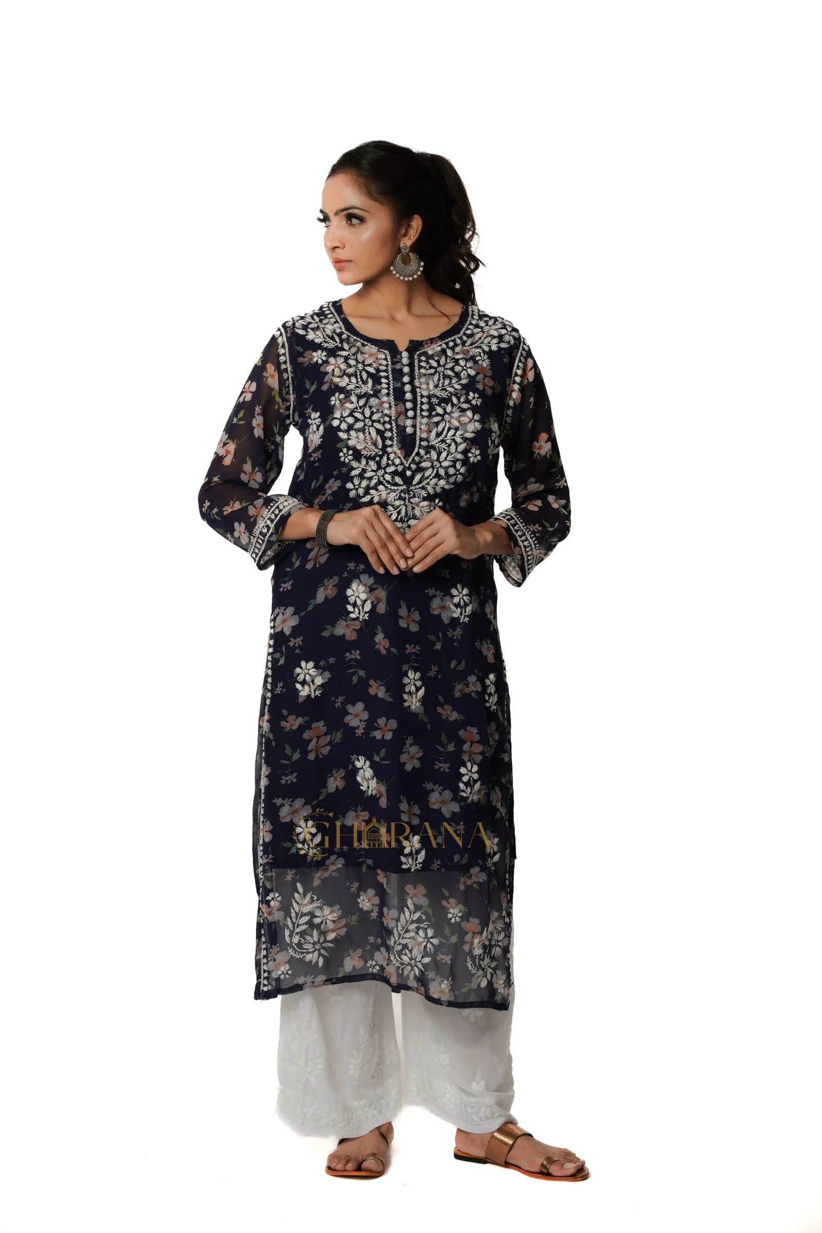 Aadya Chikankari Georgette Floral Printed Kurta Gharana