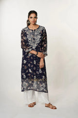 Aadya Chikankari Georgette Floral Printed Kurta Gharana