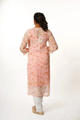 Aadya Chikankari Georgette Floral Printed Kurta – Light Pink Gharana