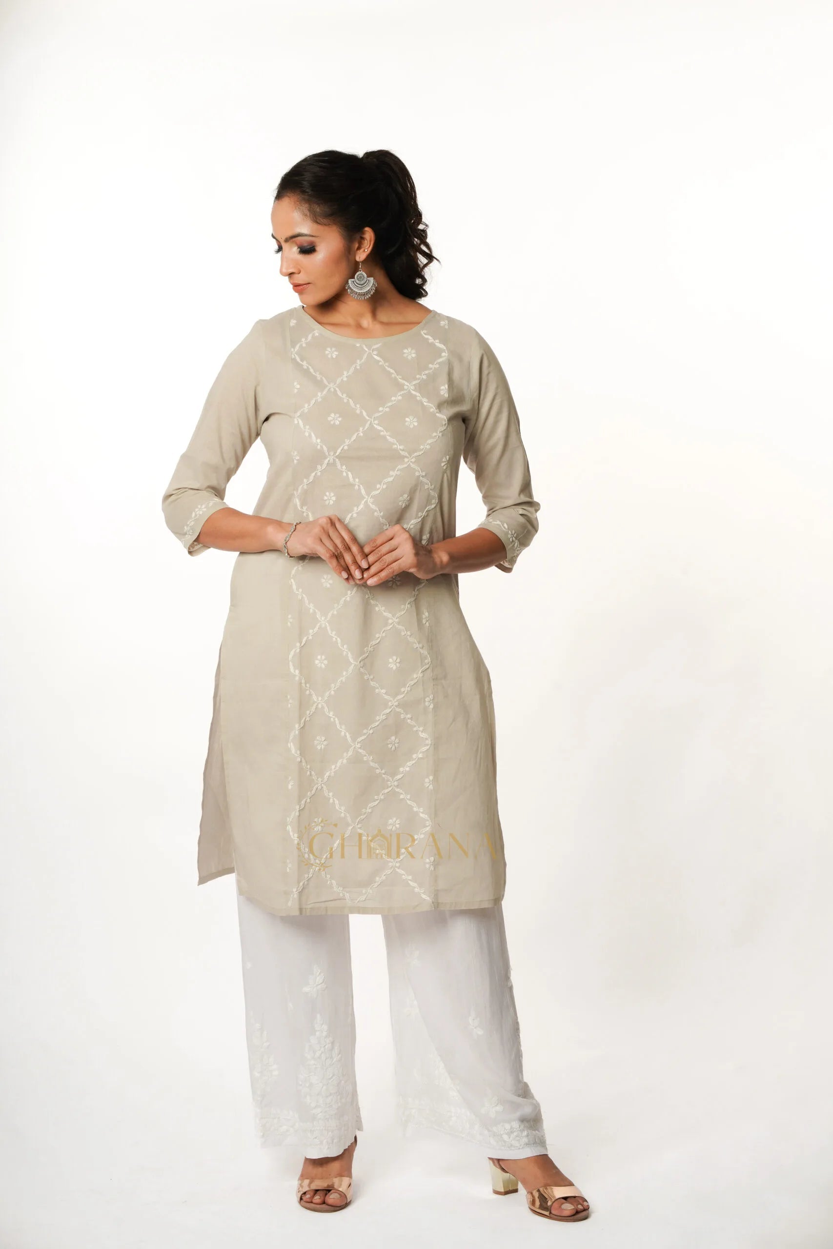 Kimaya Chikankari Mulmul Straight Kurta Gharana