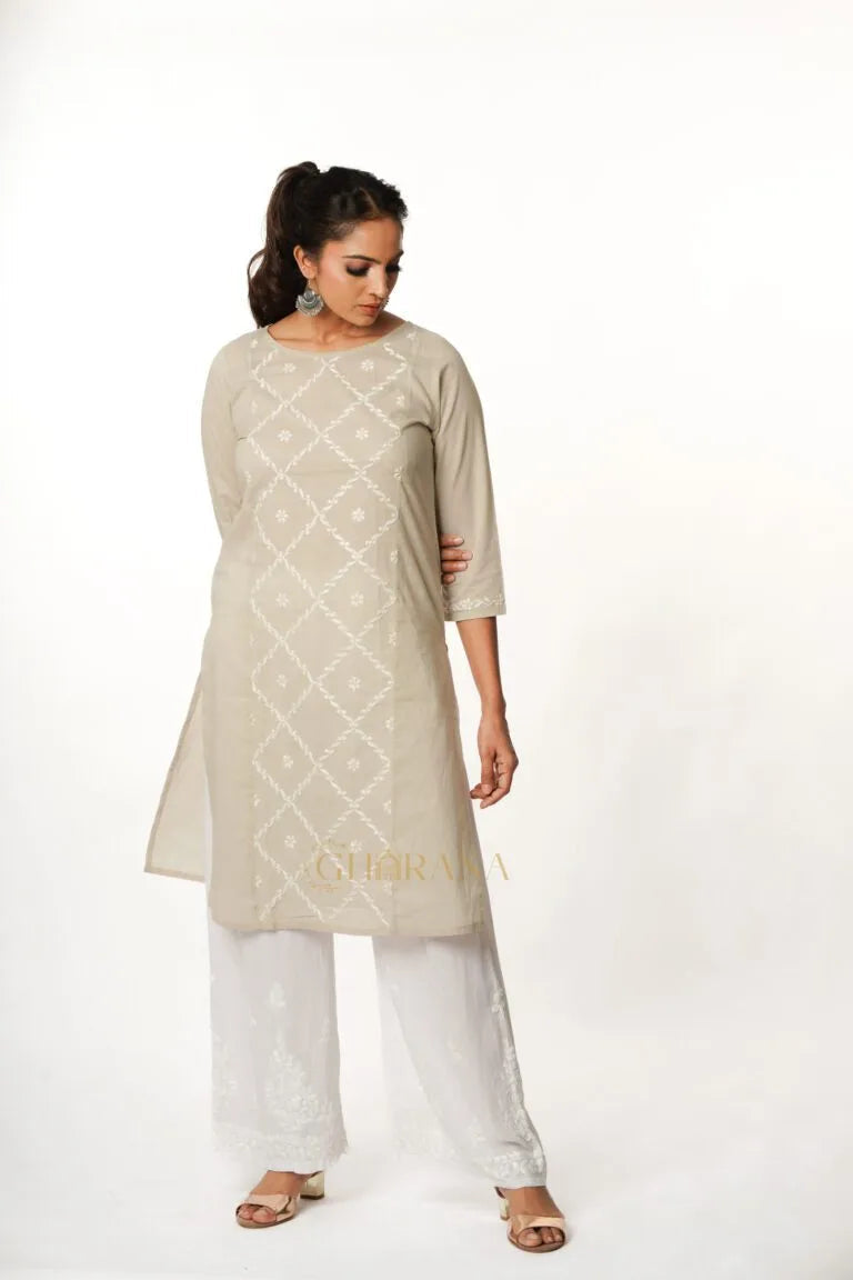 Kimaya Chikankari Mulmul Straight Kurta Gharana