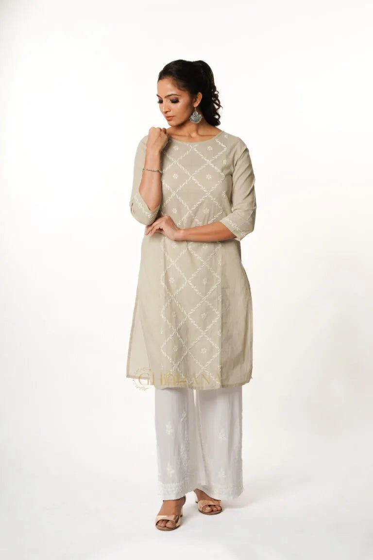 Kimaya Chikankari Mulmul Straight Kurta Gharana